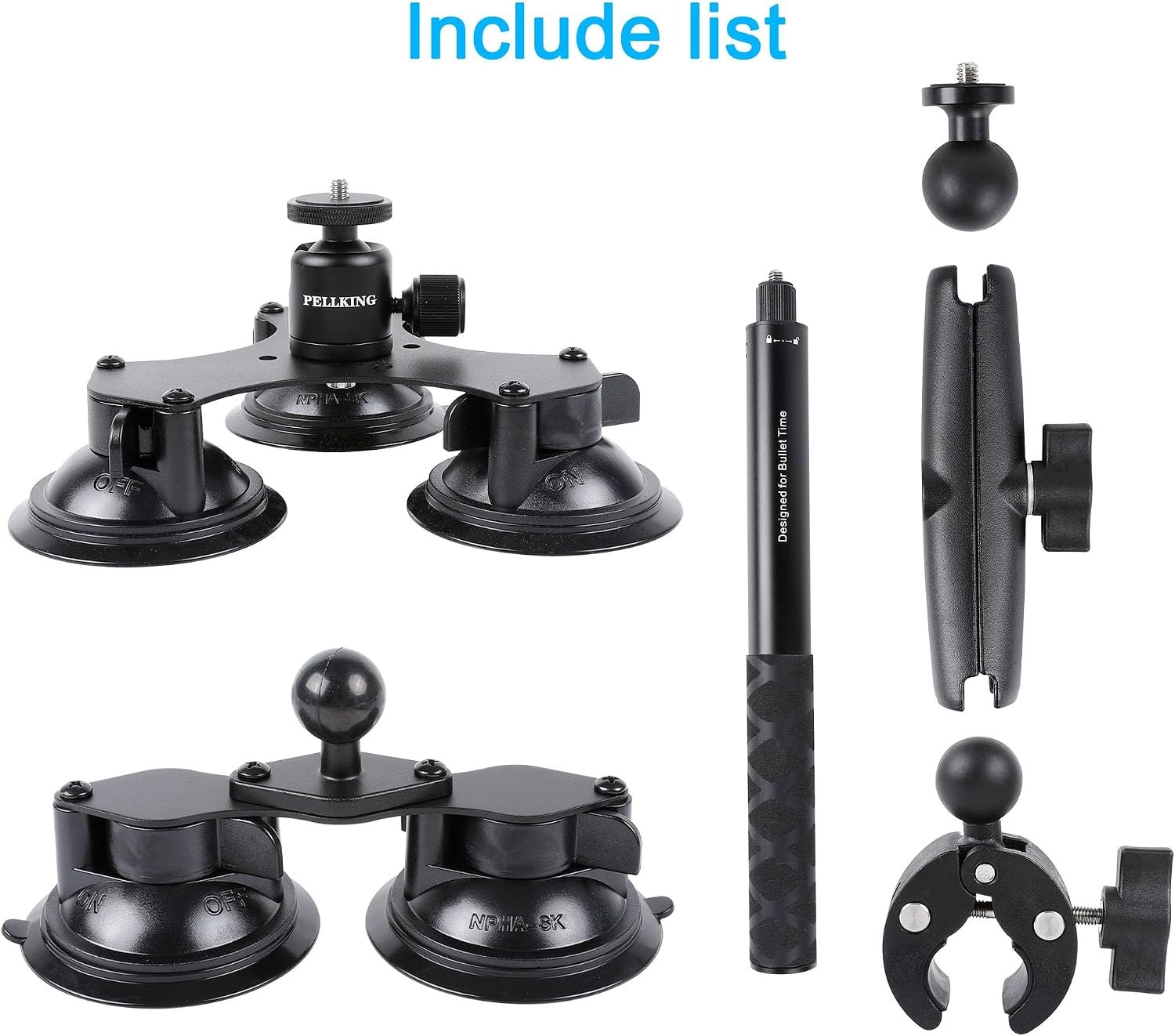 PellKing Suction Car Mount for Insta360 x5,x4, x3, x2, x,One RS,R Compatible with GoPro Max DJI OSMO 360 Camera 5 in 1 Suction Mount Kit for Action Cameras (Includes 44.9-inch Selfie Stick) | for GoPro Max 2 DJI OSMO 360 Camera,5 Suction cup Outside Windshield Mount Kit w Invisible Selfie Stick,Gapcam,Accessories - Image 8