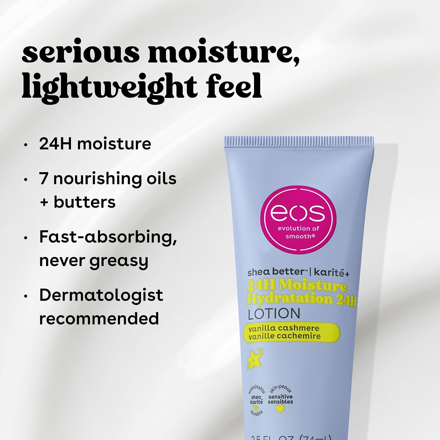 eos 24H Moisture Travel Body Lotion- Vanilla Cashmere, Travel Size Essential, Toiletries, Mini Body Lotion For Dry Skin, 2.5 fl oz - Image 4