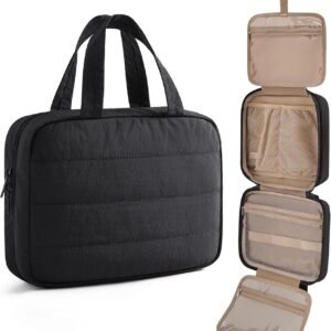 Travel Toiletry Bag - Hanging Makeup Organizer for Women & Men | Portable Hanging Organizer for Travel-Sized Shampoo, Full-Sized Toiletries, Brushes Set, Makeup Accessories, Black