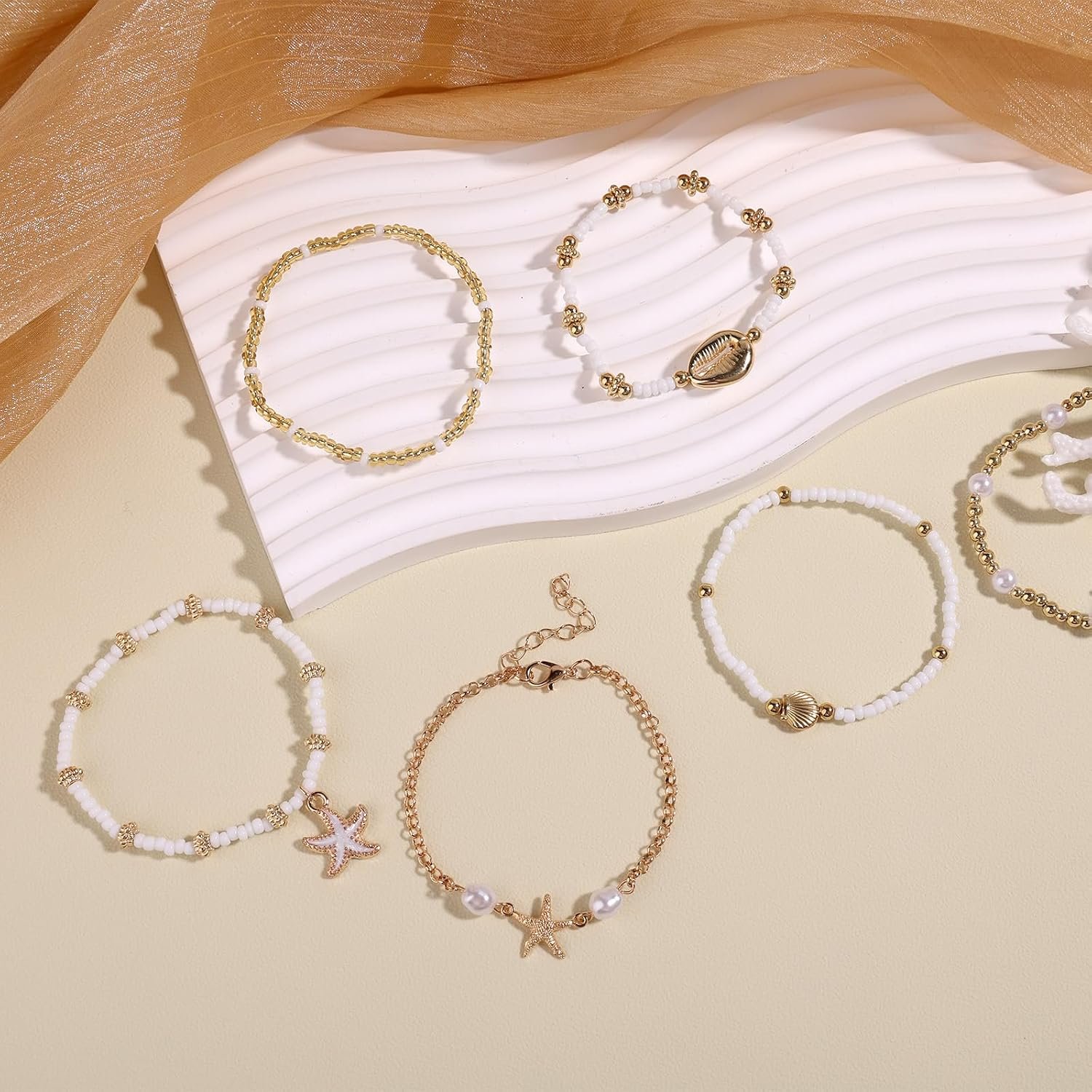 Mikovivi 7pcs Summer Beach Bracelets for Women, Stackable Shell Seashell Starfish Beaded Surfer Bracelets Set Boho Seaside Holiday Vacation Party Friendship Jewelry Gift - Image 3