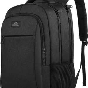 MATEIN Business Laptop Backpack, 15.6 Inch Travel Work Bag for Men Women | Water Resistant Daypack, Personal Item Bag Size, Anti Theft Pocket, Luggage Strap, Computer Backpack for Work College, Black