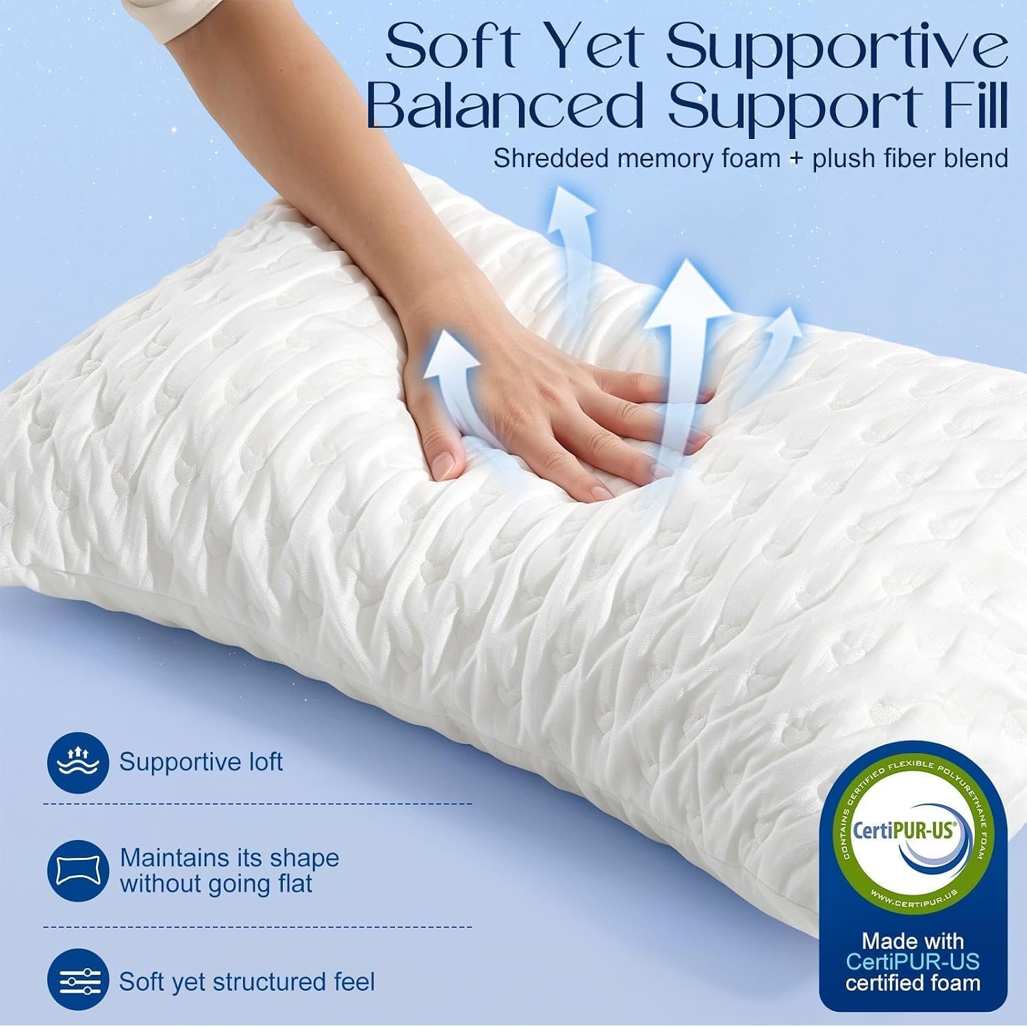 Side Sleeper Pillows for Neck & Shoulder Comfort - Ergonomic Curved Crescent Design, Adjustable Shredded Memory Foam, Cooling & Soft Cover, Extra Fill Included, Queen Size - Image 6