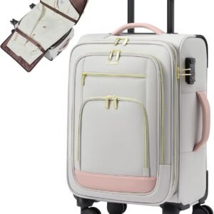 LOVEVOOK Carry on Luggage 22x14x9 Airline Approved with Garment Bag & Spinner Wheels, 20 Inch Large Rolling Suitcase with TSA Lock, Softside Lightweight Underseat Carryon Luggage for Women Travel, 49L