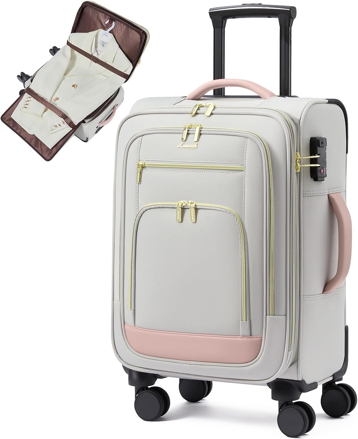 LOVEVOOK Carry on Luggage 22x14x9 Airline Approved with Garment Bag & Spinner Wheels, 20 Inch Large Rolling Suitcase with TSA Lock, Softside Lightweight Underseat Carryon Luggage for Women Travel, 49L