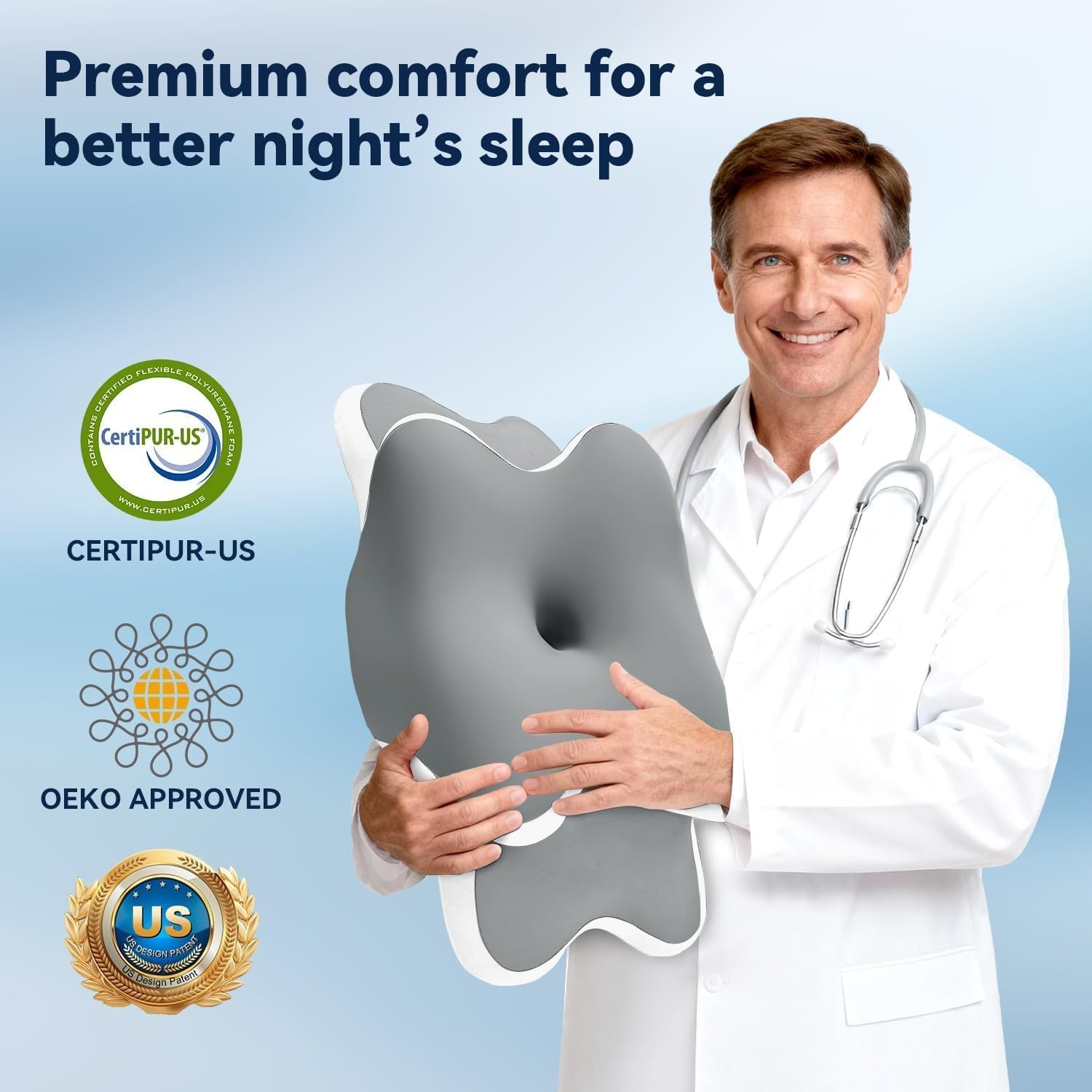 Sleep Apnea Pillow with Neck Pain & Snoring Relief -Orthopedic Cervical Pillow,Ergonomic Contour Memory Foam Pillow for Side, Back,Stomach,Dreamers,Medium Firm (Grey, Queen Size 25" lx15 wx5.8 h) - Image 7