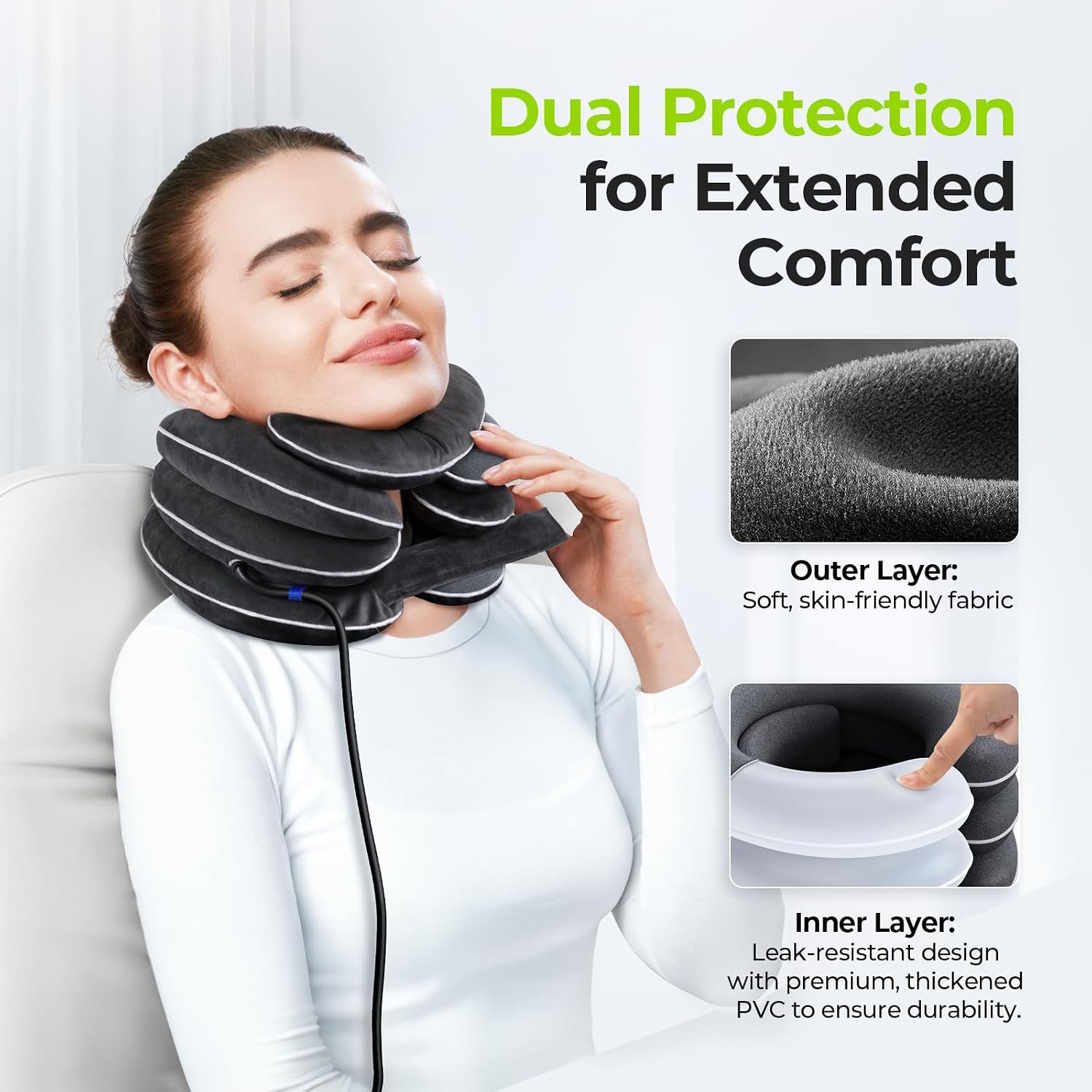 AUVON Inflatable Neck Stretcher with Chin-Up for Effective Neck Pain Relief | Cervical Stretcher with 3-Layer Design in Varying Sizes, Neck Brace Pillow for Neck Support, Decompression Home Use, L Size - Image 5
