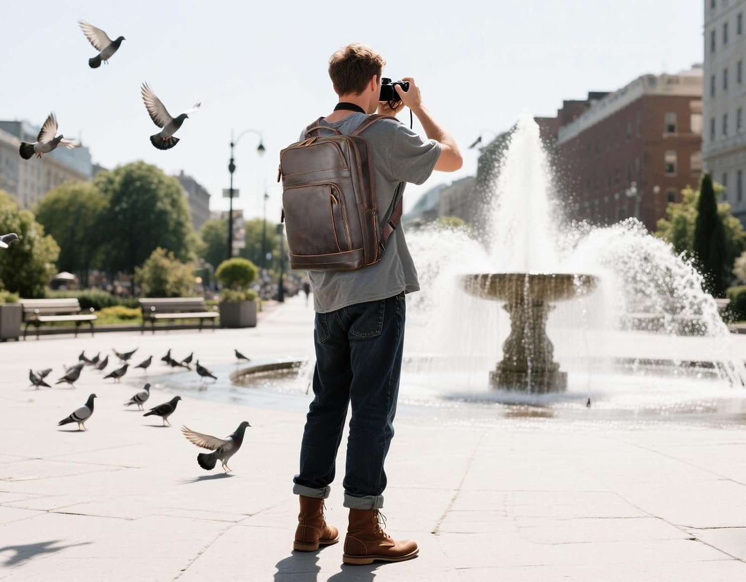 Masa Kawa Brown Leather Laptop Backpack for Men 16 Inch Compute Work Bag | Vintage Cowhide Overnight Camping Weekender Travel Large College Daypack with Water Bottle Holder - Image 3