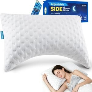 Side Sleeper Pillows for Neck & Shoulder Comfort - Ergonomic Curved Crescent Design, Adjustable Shredded Memory Foam, Cooling & Soft Cover, Extra Fill Included, Queen Size