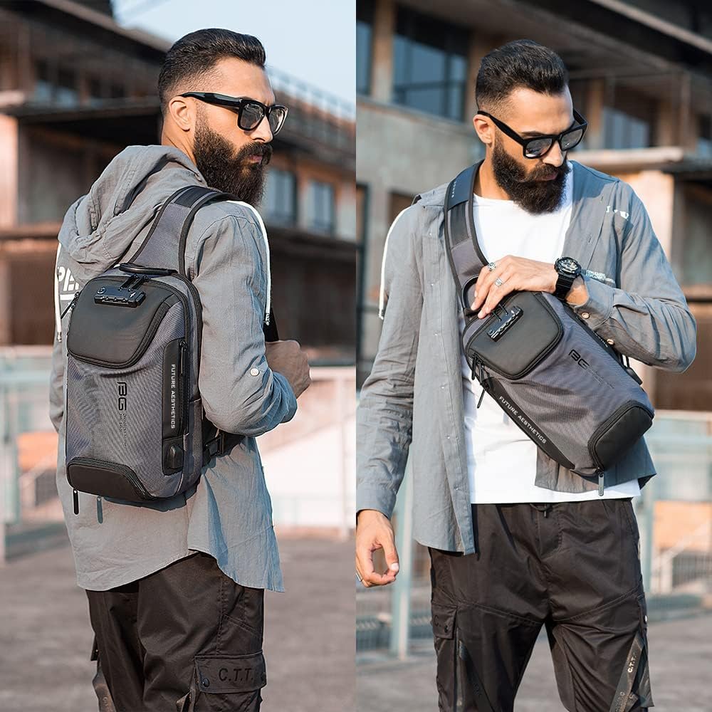 BANGE Sling Bag for Men, Waterproof Crossbody Backpack, USB Charging Shoulder Bag, Daypack for Travel, Work, Hiking - Image 6