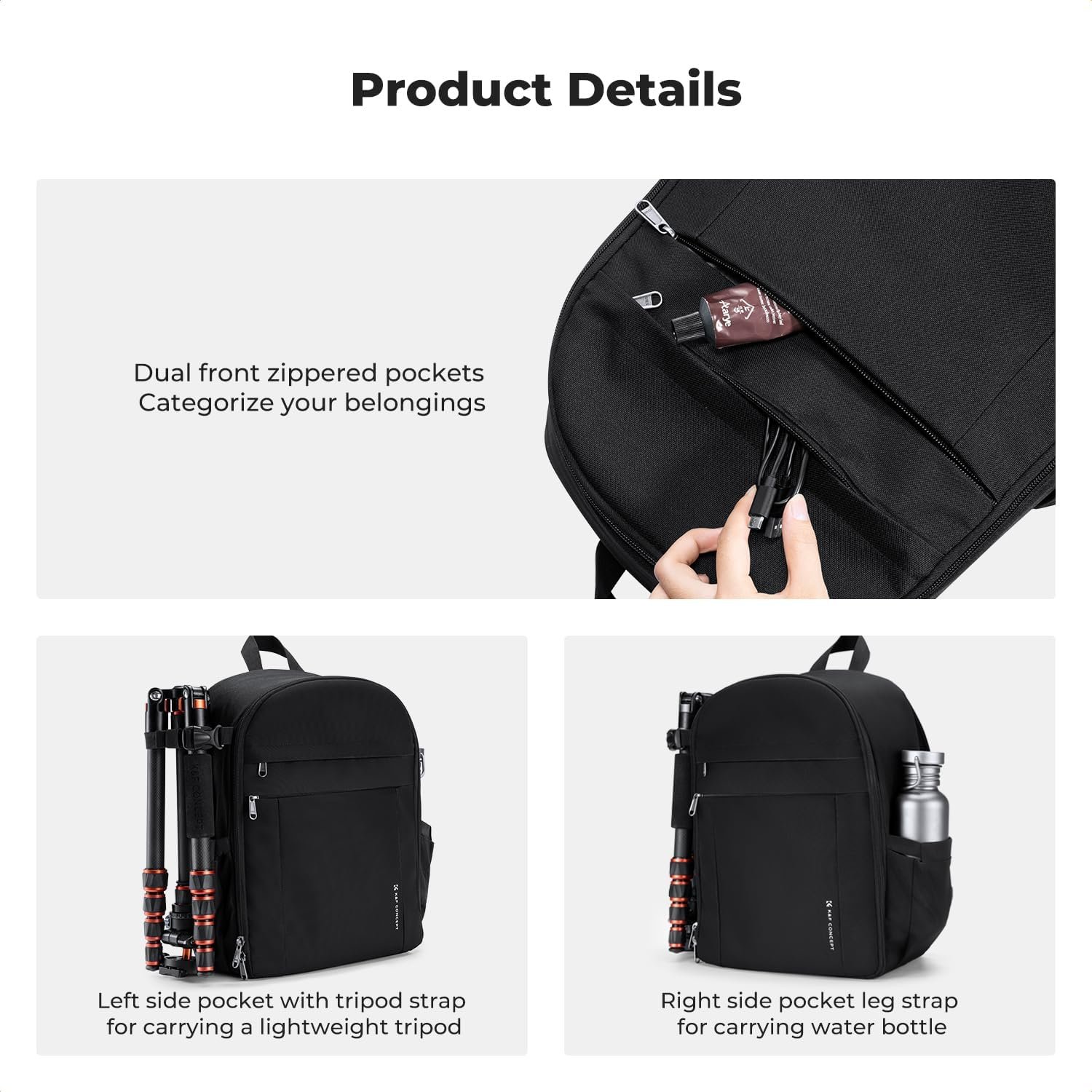 K&F CONCEPT Camera Backpack, Lightweight Camera Bag with Tripod Holder | Professional Bag for DSLR/SLR Mirrorless, with 14in Laptop Compartment & Rain Cover, Men & Women, for Sony Canon Nikon, B19 - Image 5