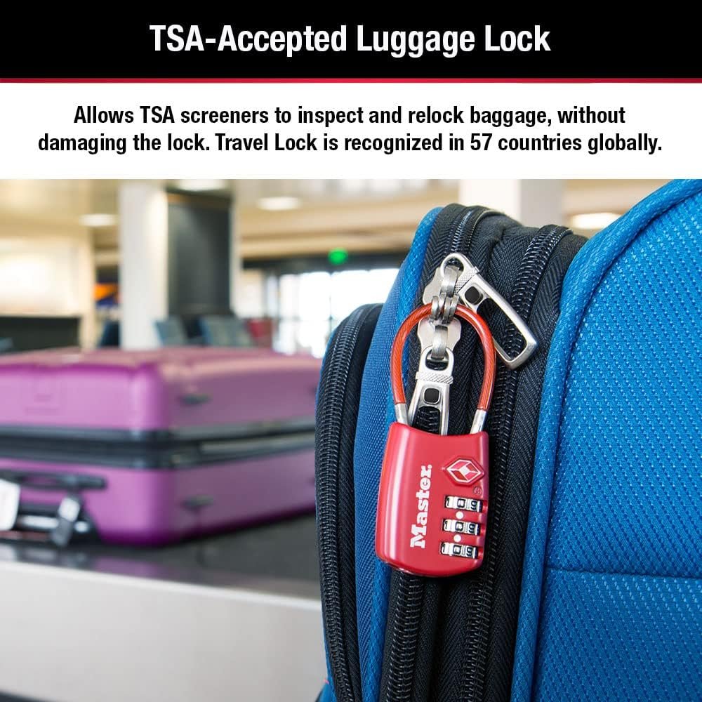 Master Lock TSA Approved Combination Luggage Lock, Blue, 4-Pack 4688BLUEC4 | TSA Accepted Set Your Own Combination Luggage Lock For Suitcases, Backpacks, Travel and Airport Security, 3-digit Lock 4-pack - Image 4