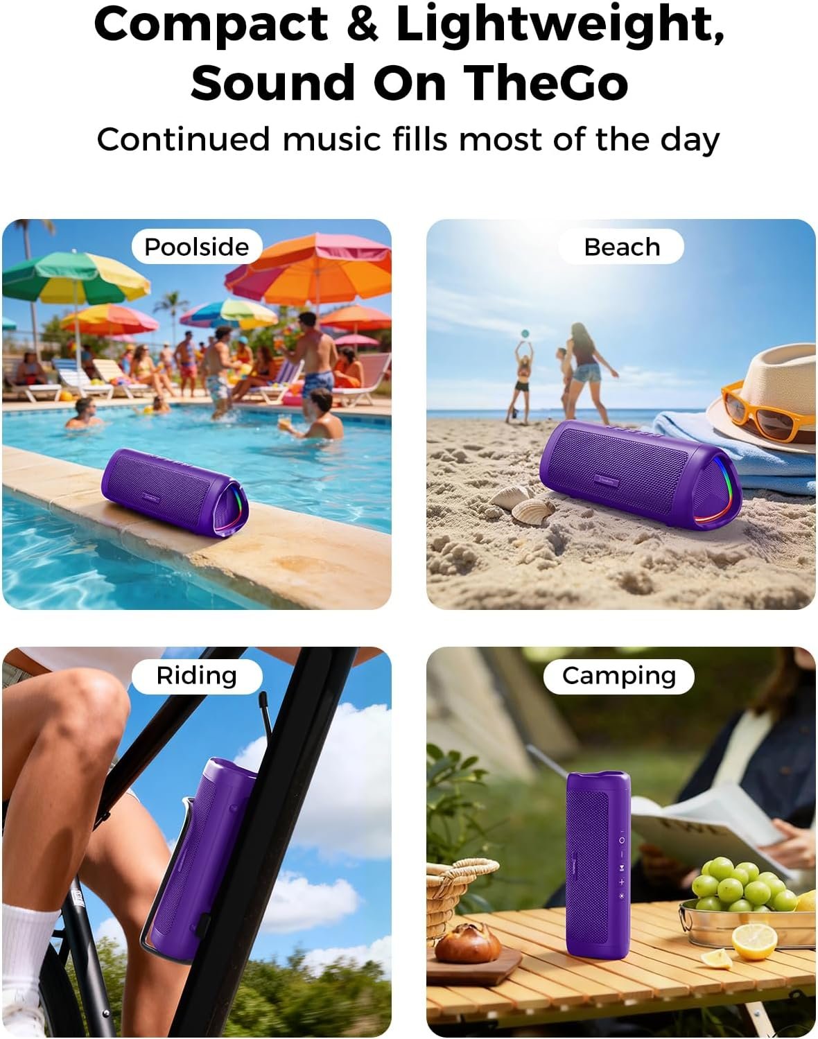 Bluetooth Speaker, 20W HD Sound, Portable Wireless, IPX5 Waterproof, Up to 24H Playtime, TWS Pairing, for Home/Party/Outdoor/Camping/Beach Essentials, Electronic Gadgets, Birthday Gift (Purple) - Image 7