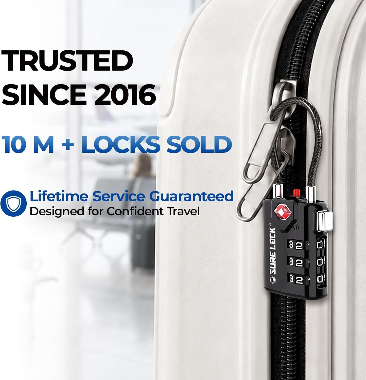 SURE LOCK TSA Approved Luggage Locks with Open Alert Indicator, 3 Digit Combination Cable Travel Lock for Suitcase, Backpack & Travel Bag, 2 Pack Black - Image 2