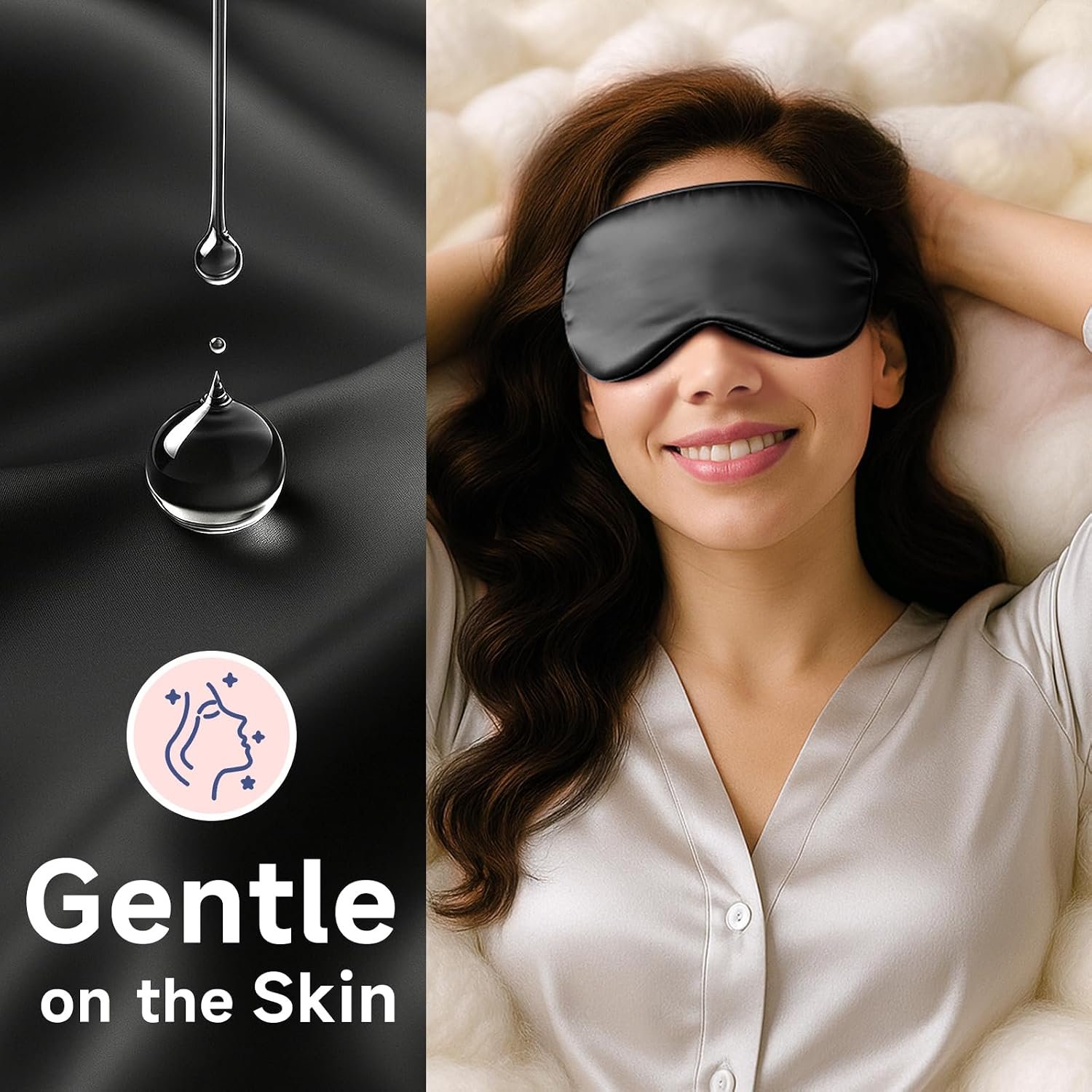 Umisleep Sleep Mask, 100% Mulberry Silk Eye Mask Sleeping for Women Men | Adjustable Strap, Blackout Nose Wing, Soft 22 Momme Pure Silk Sleep Mask, Travel Essentials Blindfold, Gifts For Women, Black - Image 3