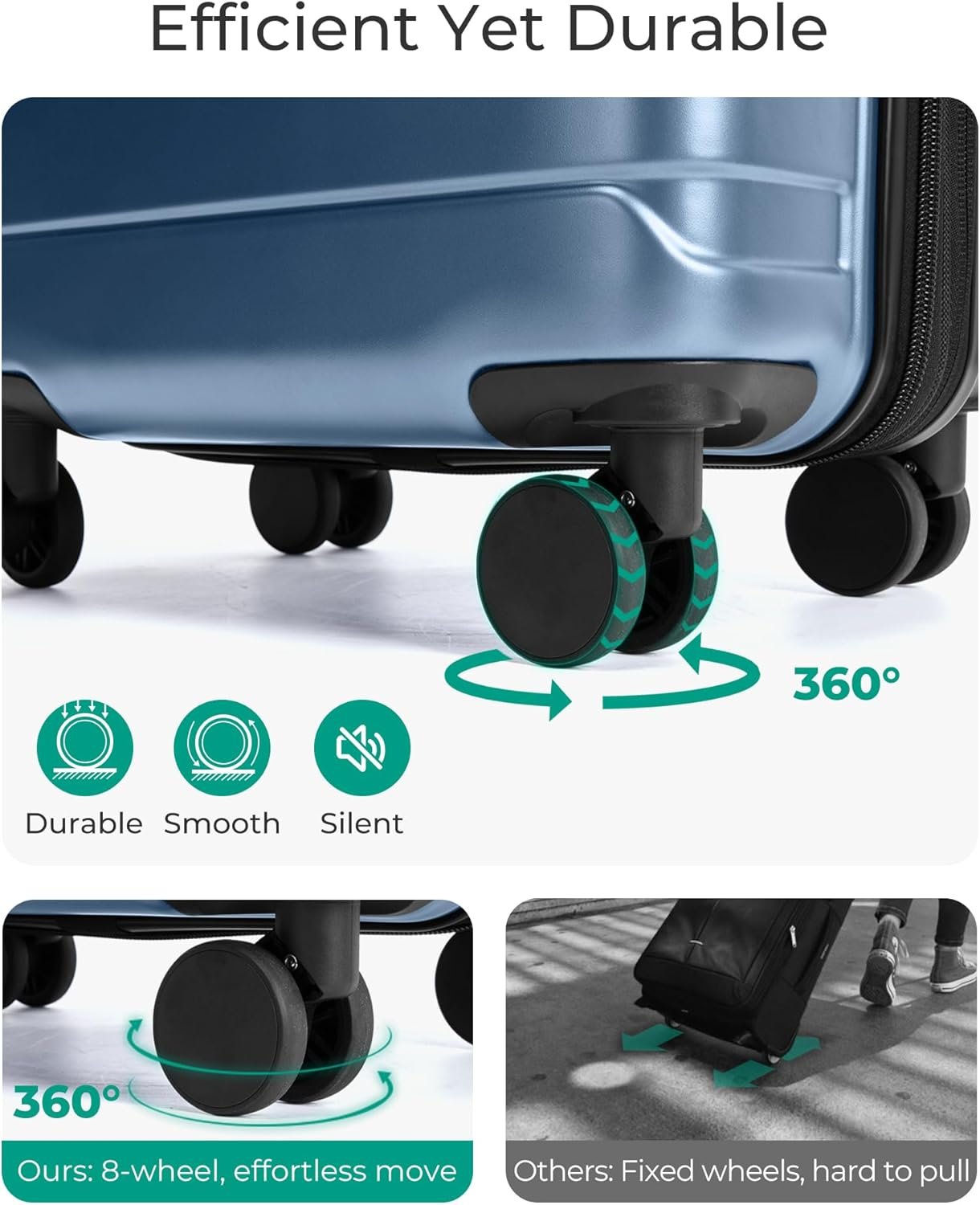 BAGSMART Carry-On Luggage 20" Expandable Spinner 22x14x9,Blue - Image 5