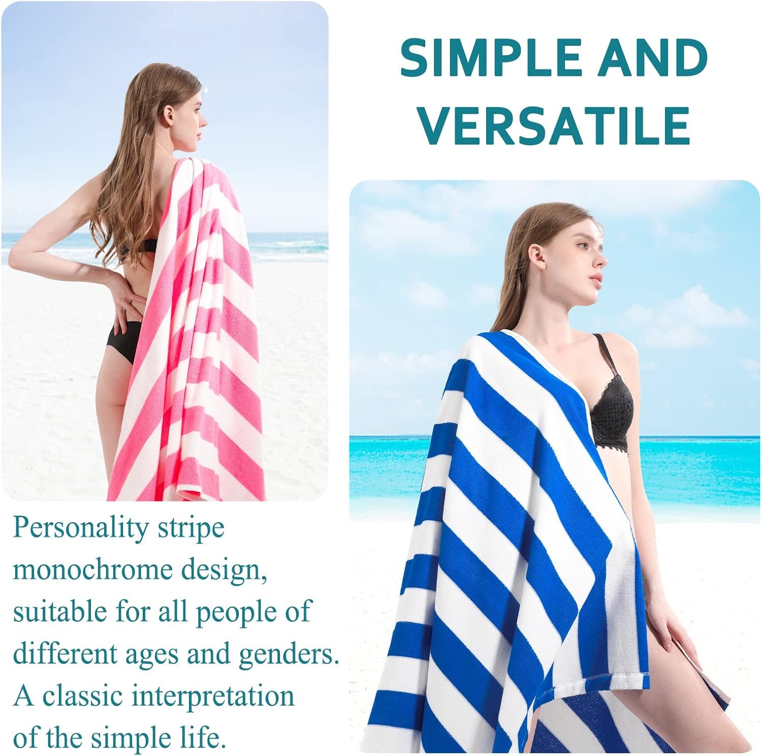 Genovega 6 Packs Oversized 72x40 Inch Stripe Beach Towel Thin Terry Set XL Big Extra Large Accessories Essentials Soft Clearance Super Pool Travel Bath Swim Camping Towels Bulk Men Women Adults Gift - Image 3
