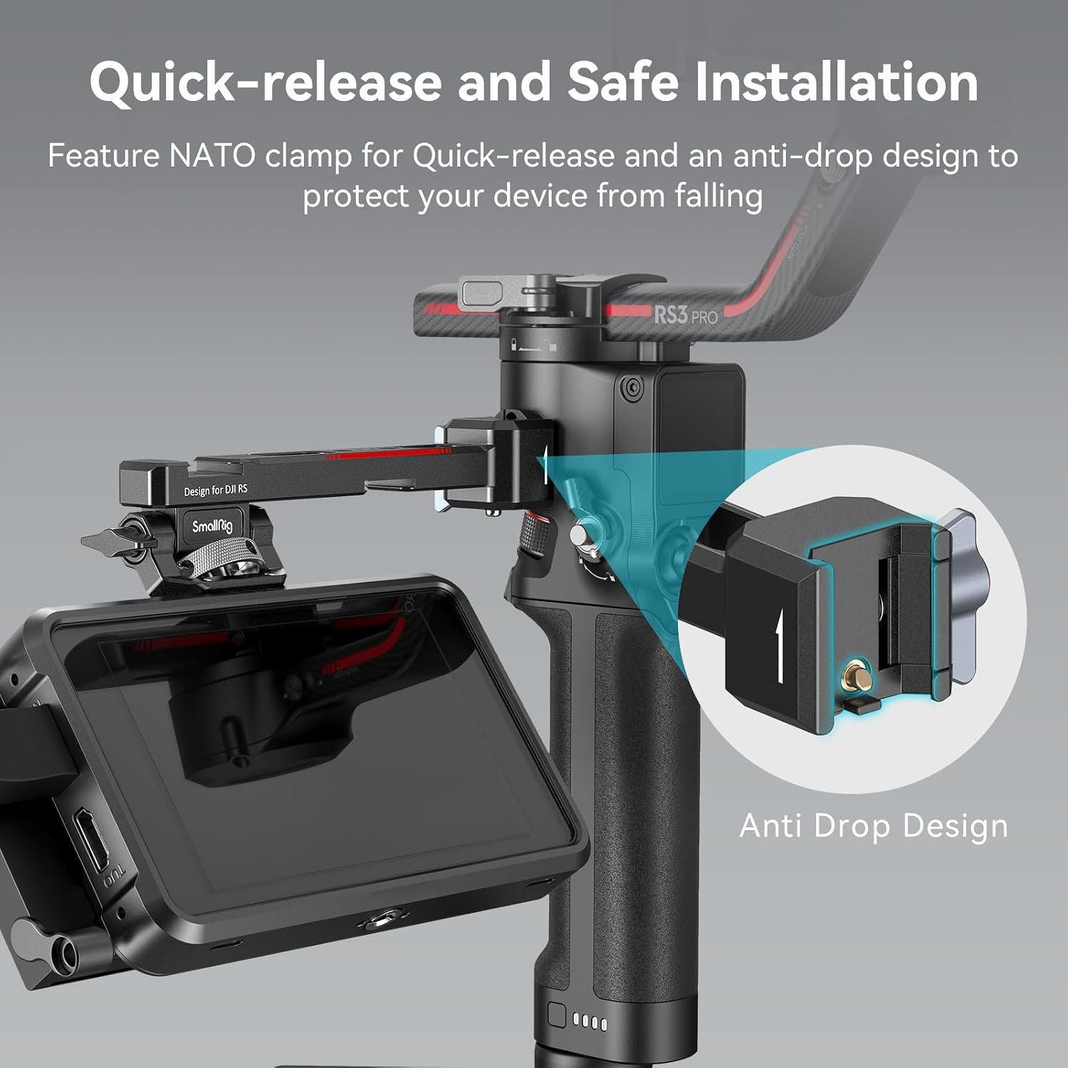SmallRig Adjustable Camera Monitor Mount with Quick Release NATO Clamp | with Cold Shoe Mount, Anti-Twist Design for DJI RS 5 / RS 4 Mini/ RS 4/ RS 4 Pro/ RS 3 Pro/ RS 3 Mini/ RS 3/ RS 2/ RSC 2 - Image 5