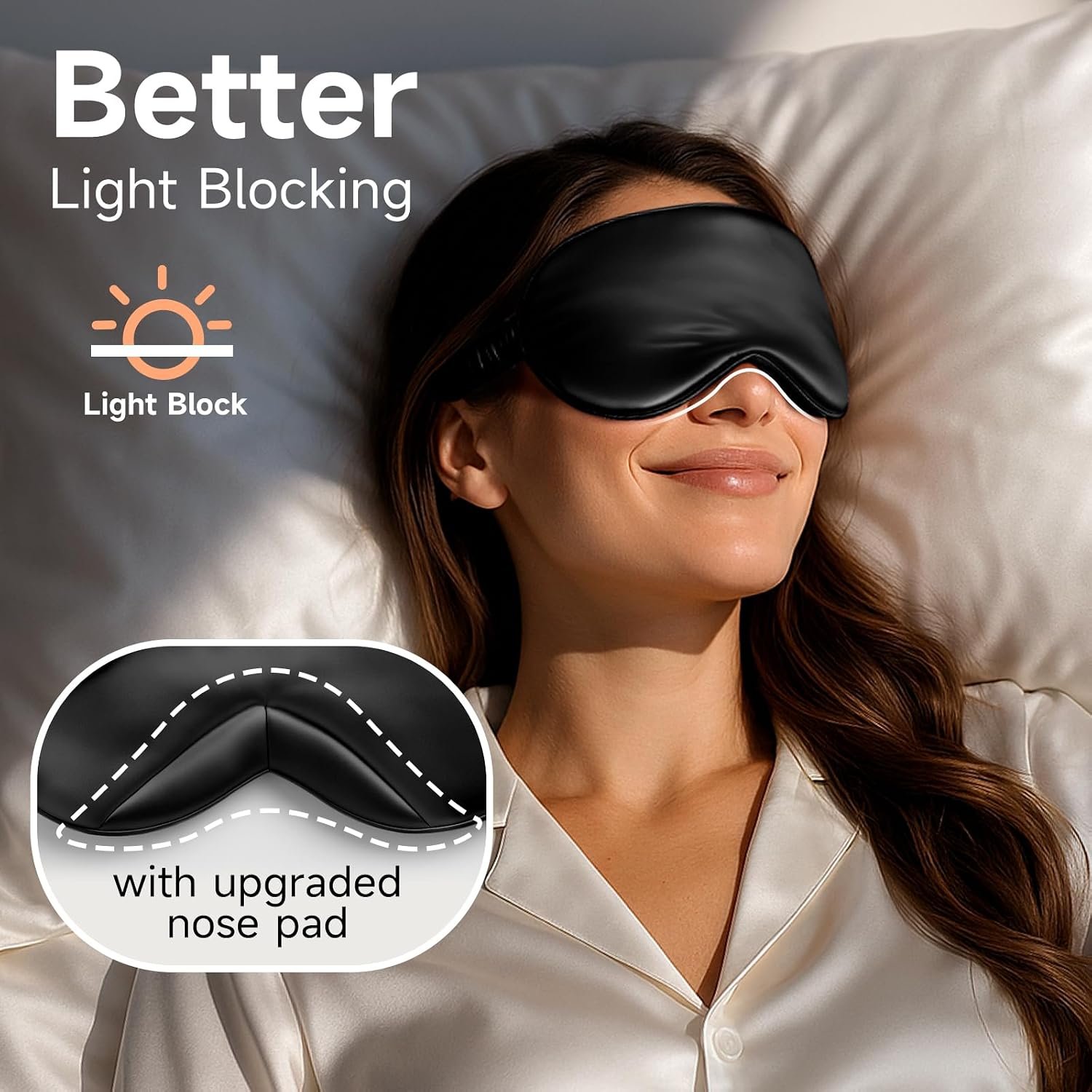 Umisleep Sleep Mask, 100% Mulberry Silk Eye Mask Sleeping for Women Men | Adjustable Strap, Blackout Nose Wing, Soft 22 Momme Pure Silk Sleep Mask, Travel Essentials Blindfold, Gifts For Women, Black - Image 4