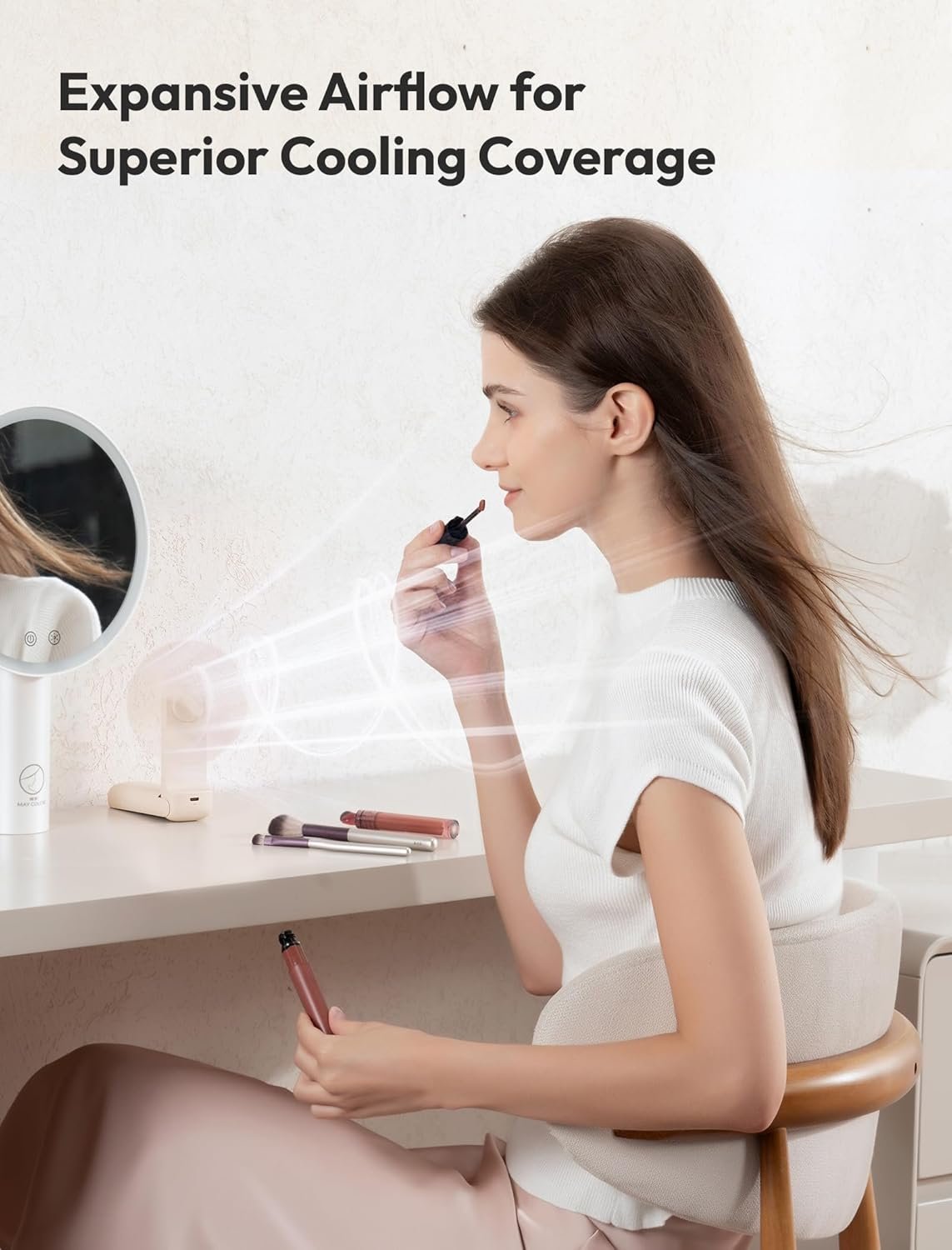 Aecooly Slim Portable Fan, Thin Handheld Fan, USB Rechargeable | Mini Personal [24H Max Cooling Time], Battery Powered Small Foldable Pocket for Travel, Summer, Gifts for Women, Girls -Beige - Image 5