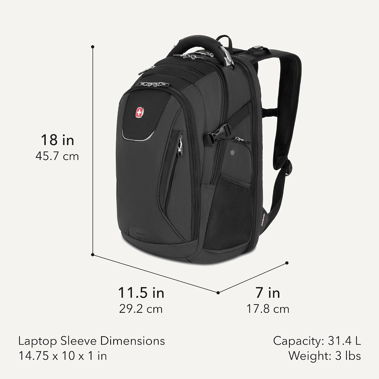 SwissGear Travel Tech Elite Laptop Backpack – Fits Laptops up to 16” – ScanSmart TSA-Friendly Backpack with USB Port, Shoe Compartment & Organizer Pockets – Heather Grey - Image 2