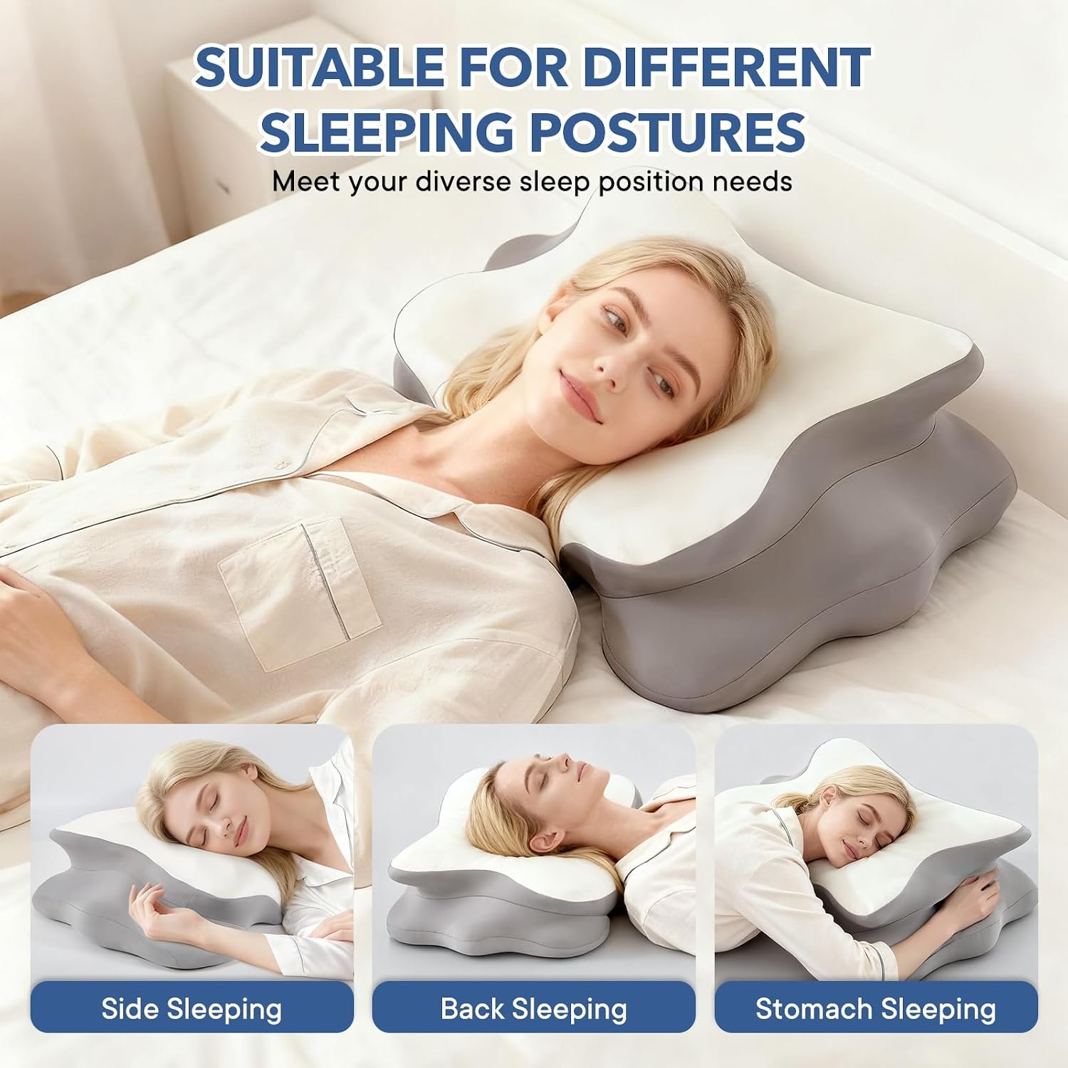 Cervical Pillow for Neck and Shoulder,Contour Memory Foam Pillow,Ergonomic Neck Support Pillow for Side Stomach Back Sleepers with Skin-Friendly Pillowcase (White) - Image 4