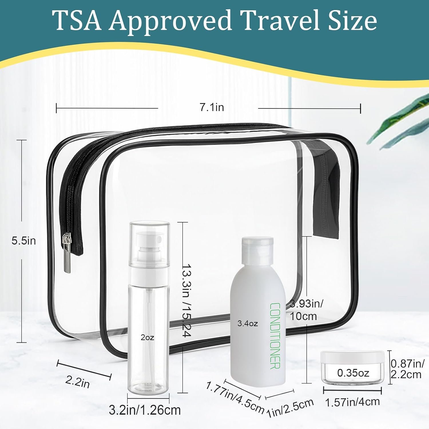 Cosywell Travel Bottles for Toiletries 9PCS 3.4oz White Shampoo Bottles | TSA Approved Travel Size Containers, 2oz Spary Bottle, Leakproof, 0.35oz Plastic Cream Jars, and a Toiletry Bag - Image 2