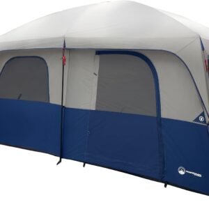 Wakeman Outdoors 10 Person Camping Tent with Rainfly, Navy | Large Outdoor Tent with Room Divider - Fits 4 Queen Size Mattresses - Family Camping House with 2 Doors and 4 Screen Windows