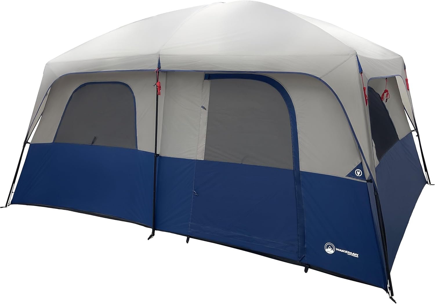 Wakeman Outdoors 10 Person Camping Tent with Rainfly, Navy | Large Outdoor Tent with Room Divider - Fits 4 Queen Size Mattresses - Family Camping House with 2 Doors and 4 Screen Windows