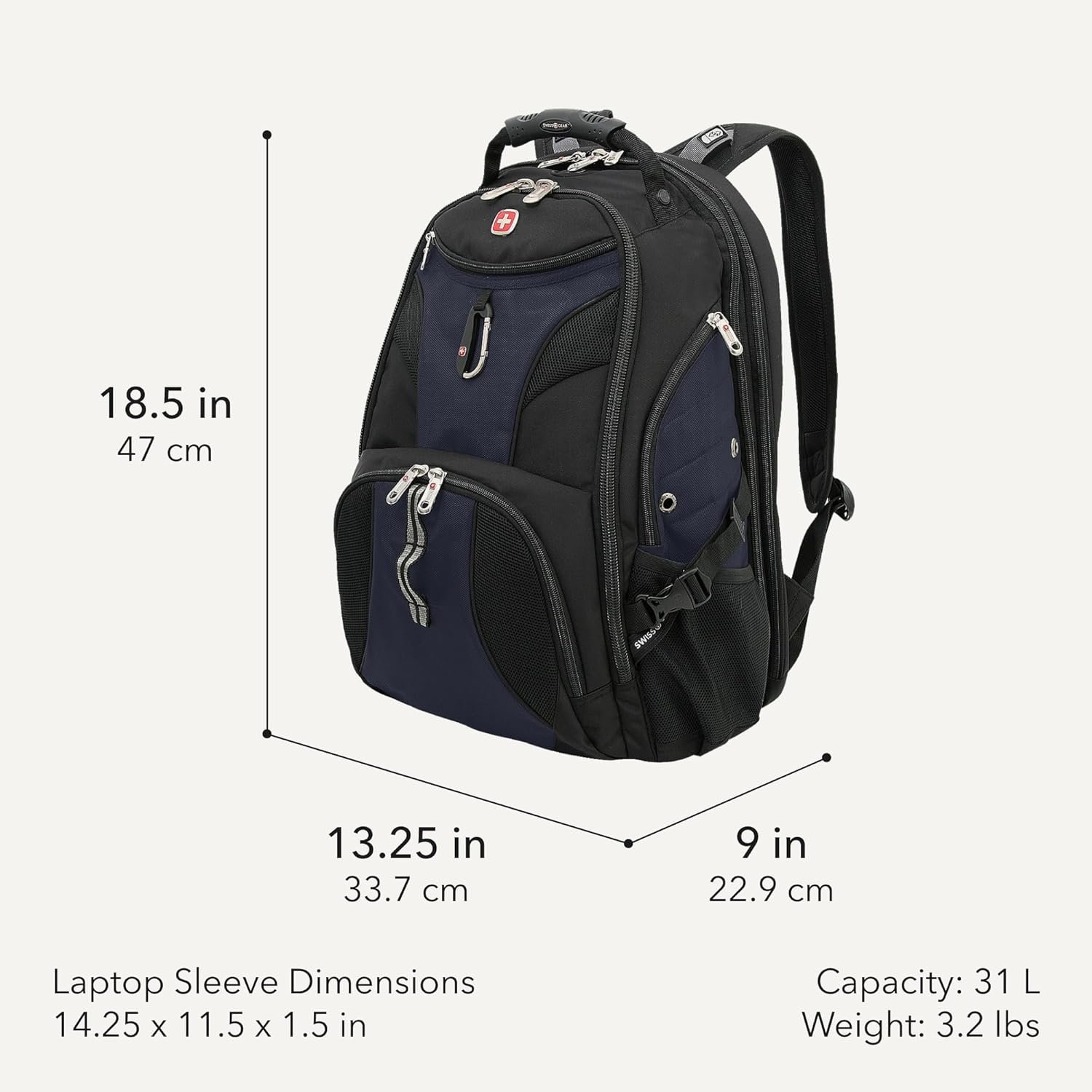 SwissGear 1900 ScanSmart Laptop Backpack, Fits Most 17-Inch Laptops, TSA-Friendly Lay-Flat Design, RFID Protection, and Tablet Pocket, Black, 31L, 18.5-Inch - Image 2