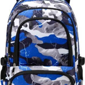 Kids Backpack for Boys Elementary Book Bags Primary Middle School Bookbags for Childs Water Resistant Back to School Gifts Son Mochila Escolares para Niños Aged 8-10 17 Inch Camo Blue