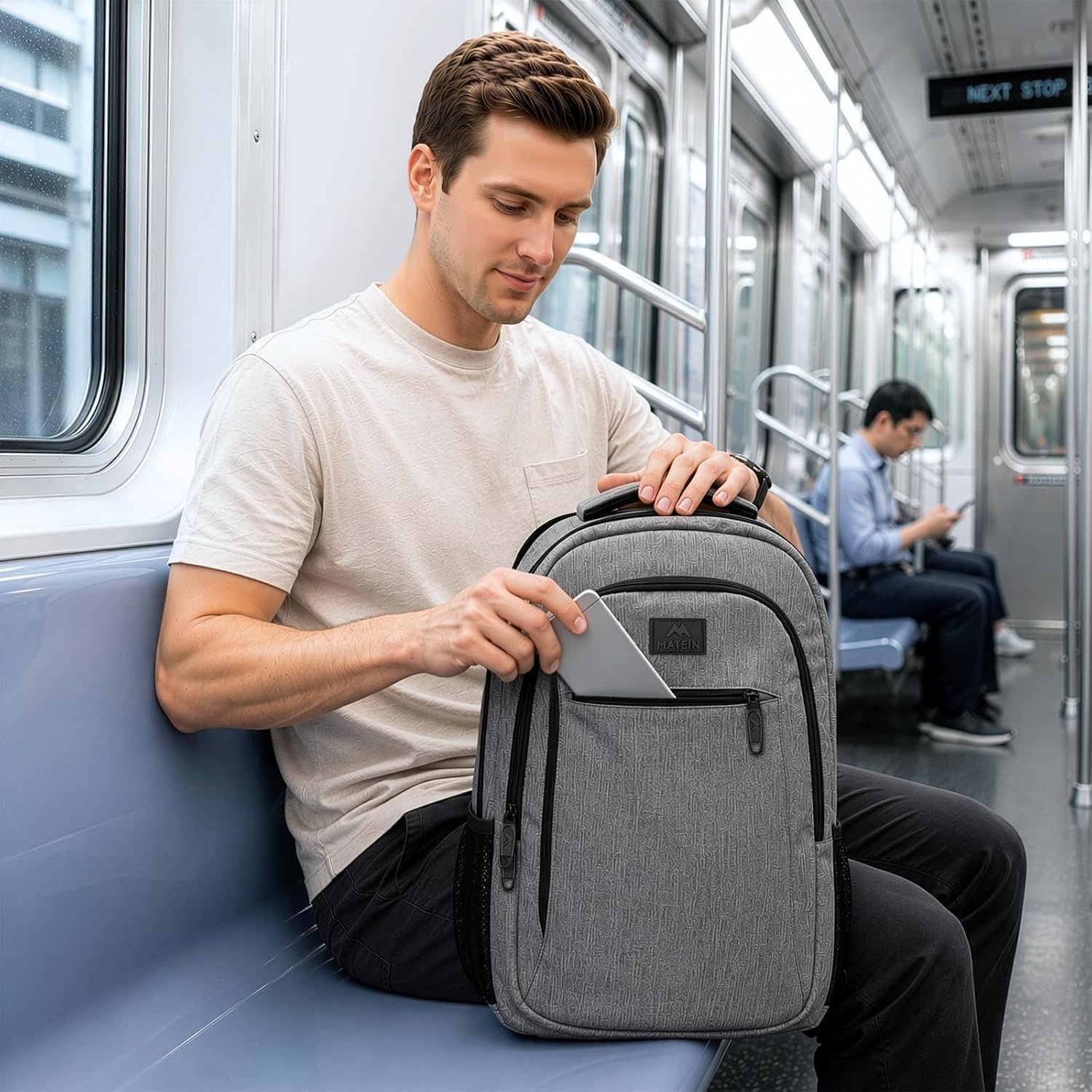 MATEIN Travel Laptop Backpack, 15.6 Inch College School Computer Bag, Grey | Slim Sturdy Business Daypack, Anti Theft Bookbag, Water Resistant, Gift for Men & Women, Personal Item Bag, Mochilas - Image 6