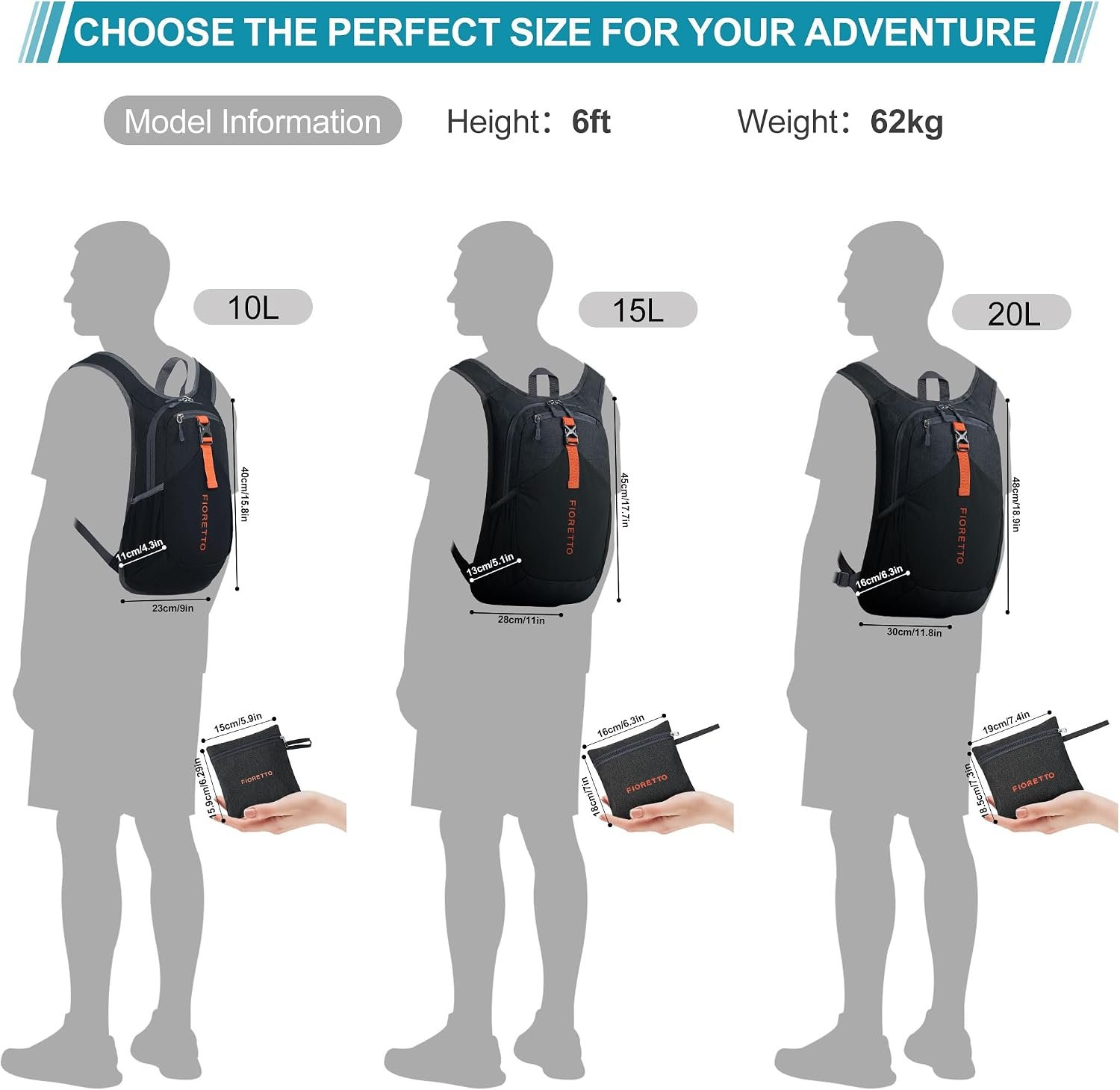 FIORETTO 10L Hiking Backpack for Men Women Lightweight Foldable Small Daypack for Travel Camping Outdoor, Black - Image 7