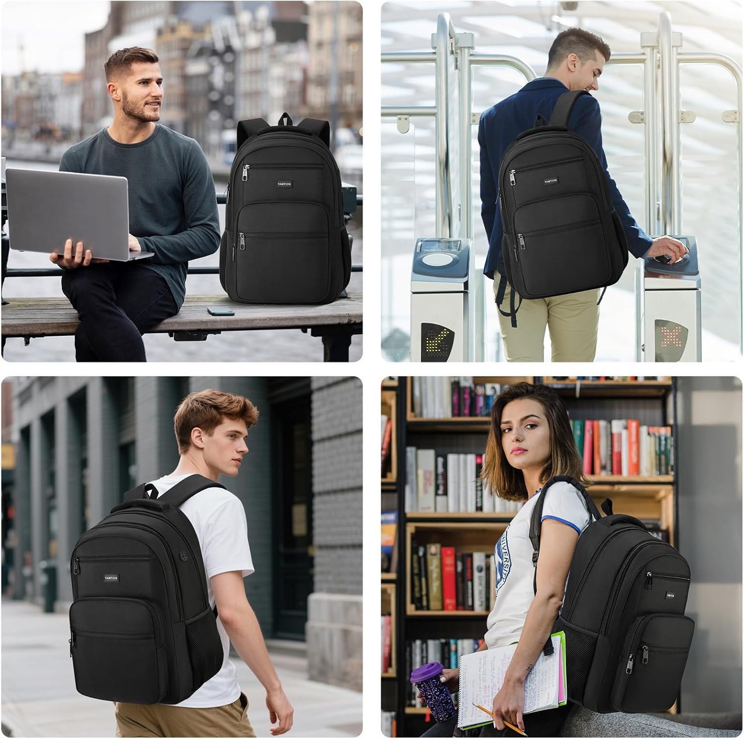 YAMTION Laptop Backpack for Men and Women, Black Backpack, School Backpack for Boys and Girls, Bookbag, Work Backpack Fits 15.6 Inch Laptop and Notebook - Image 7