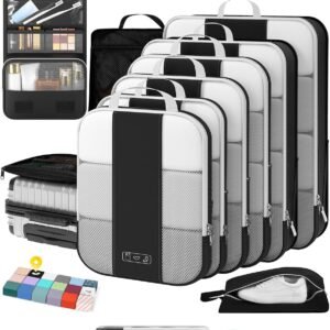 OlarHike 10 Set Compression Packing Cubes for Travel Essentials,Compressible Expandable Space Saver Bags for Organizing Clothes,Luggage Suitcase Garment Bags with Over 1000 pcs Mesh Holes(Black)