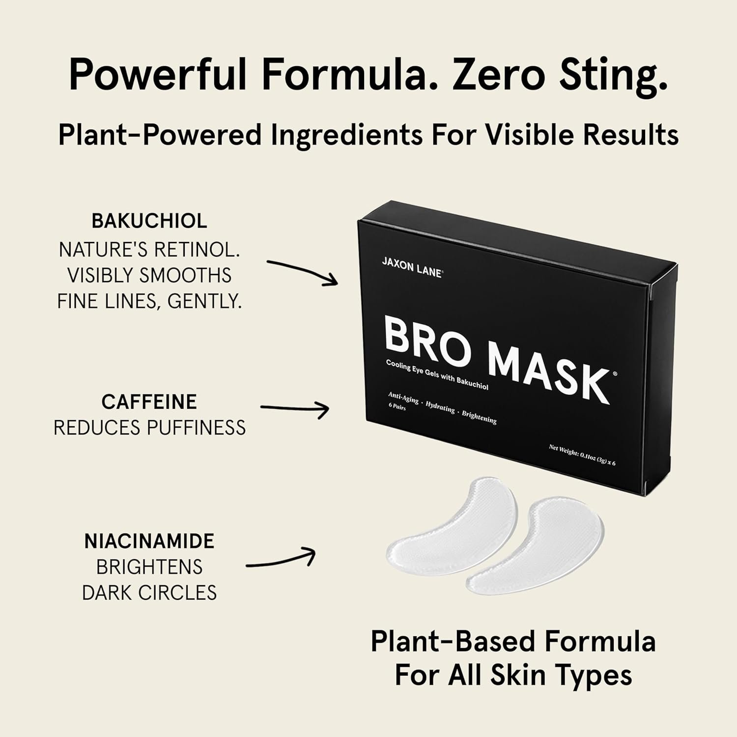 Bro Mask Under Eye Patches for Men for Dark Circles, 1 x 6 Pairs | No-Slip Hydrogel Pads with Caffeine, Niacinamide & Hyaluronic Acid Help Refresh Tired-Looking Eyes and Reduce Puffiness - Image 2