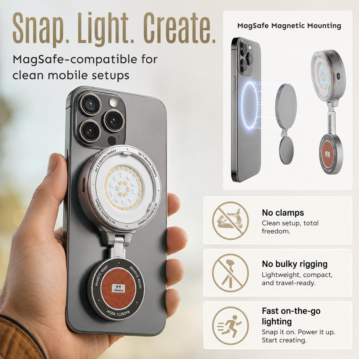 Sol 5 Spectra MagSafe RGB Video Light Standard Kit, RGBCW Pocket Video Light for iPhone, Portable Mobile Studio Lighting System for Content Creation, Vlogging, Live Streaming & Photography - Image 7