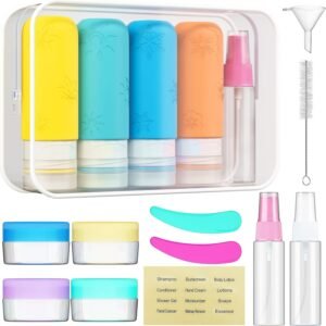 16 Pack Travel Bottles for Toiletries, Silicone TSA Approved-Containers for Toiletries, 3oz Silicone Travel Bottles Set Leak Proof Refillable Liquid, Shampoo and Conditioner Travel Toiletry Bottles
