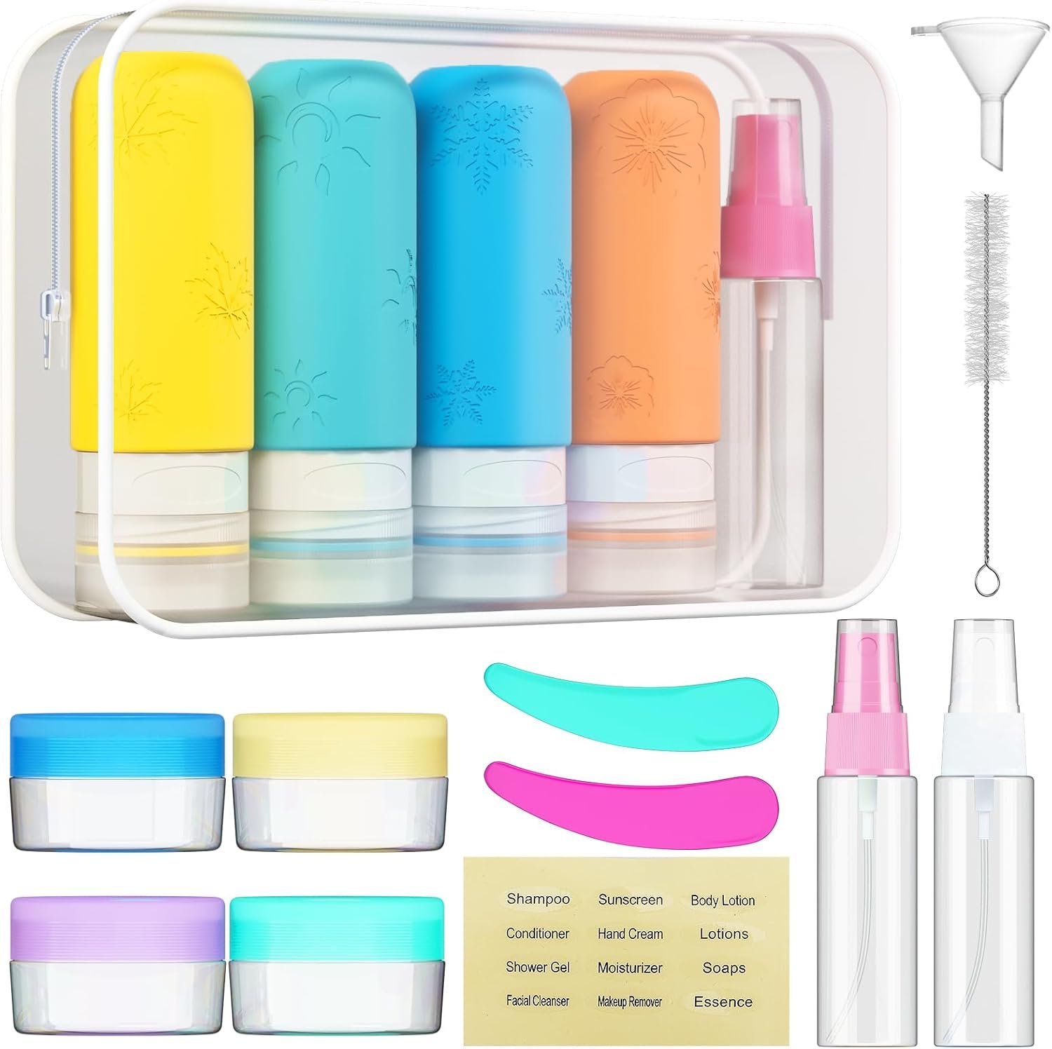 16 Pack Travel Bottles for Toiletries, Silicone TSA Approved-Containers for Toiletries, 3oz Silicone Travel Bottles Set Leak Proof Refillable Liquid, Shampoo and Conditioner Travel Toiletry Bottles