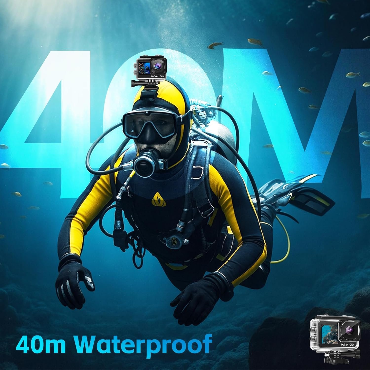 Dual Screen Action Camera, 1080P 16MP Waterproof Camera, Black | 40M Underwater Camera, with 2x1050mAh Batteries, 16GB Card & Full Accessories for Helmet, Bicycle,etc. - Image 5
