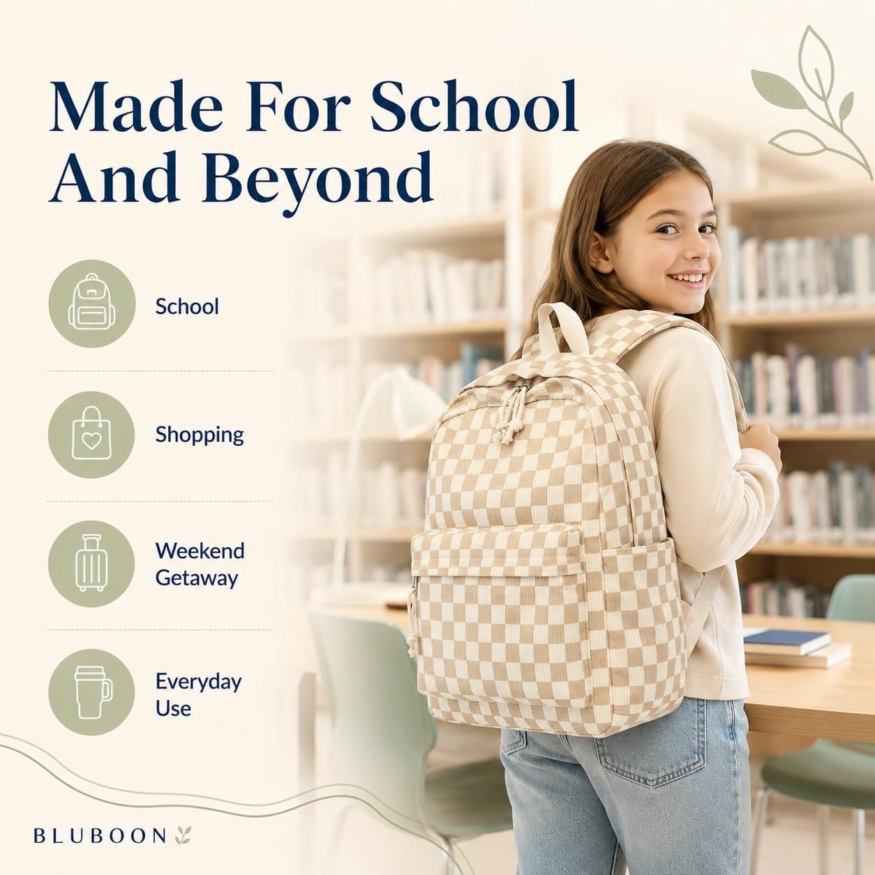 Bluboon School Backpack for Teen Girls Bookbags Elementary High School Corduroy Laptop Bags Women Travel Daypacks - Image 7
