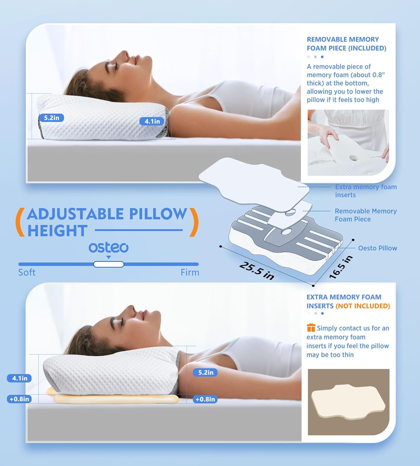 Cervical Pillow for Neck Pain Relief, Hollow Design Odorless Memory Foam Pillows with Cooling Case, Adjustable Orthopedic Bed Pillow for Sleeping, Support for Side Back Sleepers - Image 4