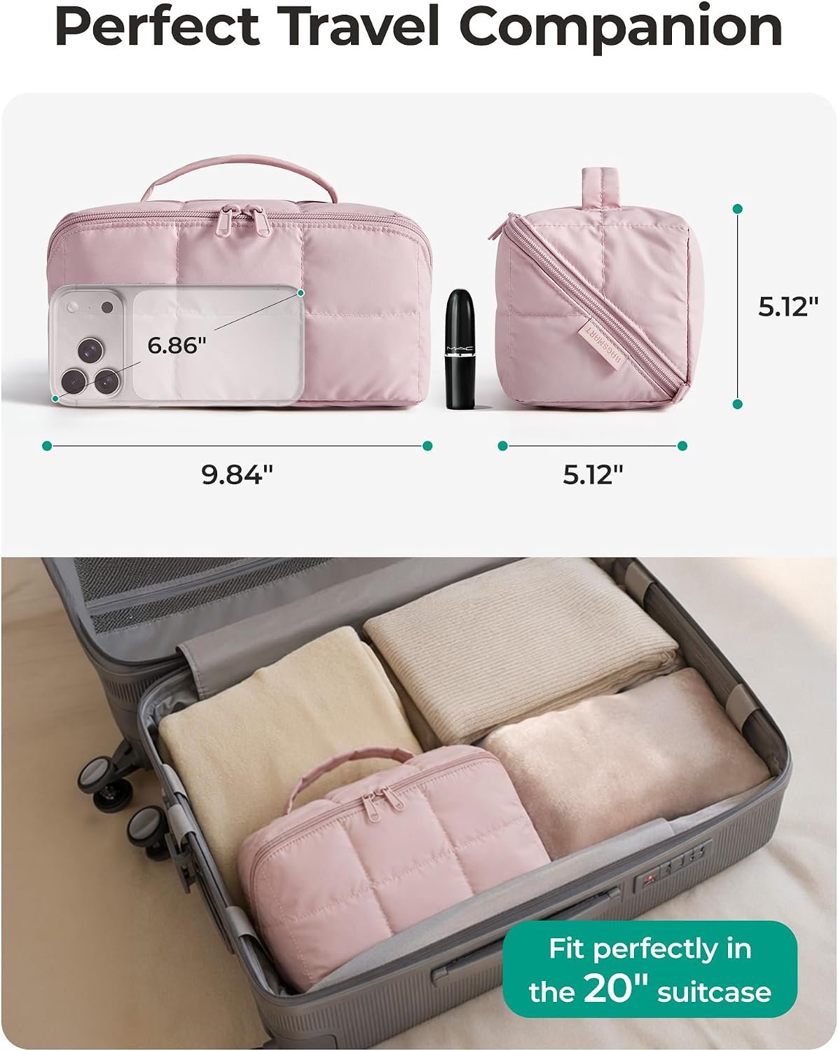 BAGSMART Easy-Access Makeup Bag, Water-Resistant Travel Toiletry Organizer | Open Flat, Portable, Make Up Organizer, Water-resistant, Puffy Padded, For Toiletries, Brushes - Image 4