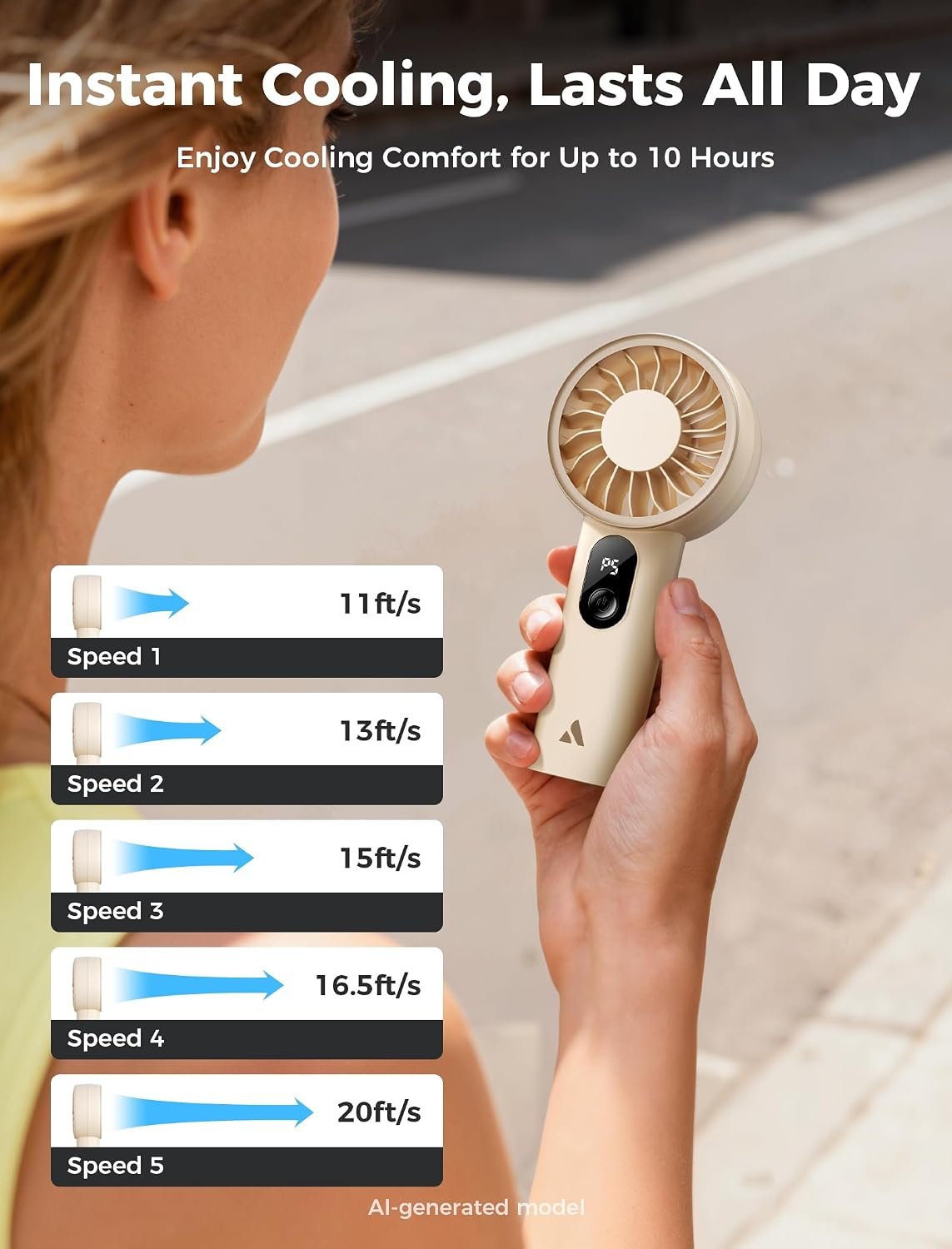 Aecooly Mighty Portable Fan, Powerful Handheld Fan, USB Rechargeable | [10H Max Cooling Time], Mini Personal Battery Powered, Pocket for Travel, Summer, Gifts for Women, Girls -Beige - Image 4
