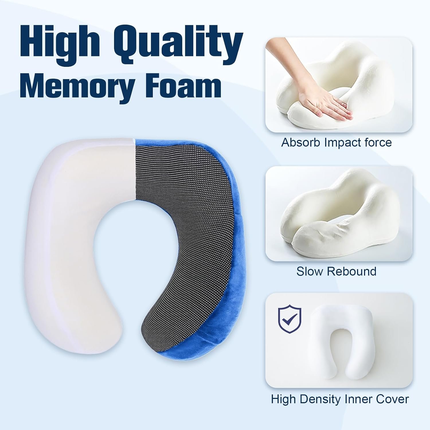 Cirorld Neck Pillow for Traveling, Travel Pillows for Airplanes Dark Blue | 100% Memory Foam Travel Neck Pillow, Adjustable Flight Pillow, Portable Plane Accessories with Eye Mask, Earplugs, Carry Bag - Image 5