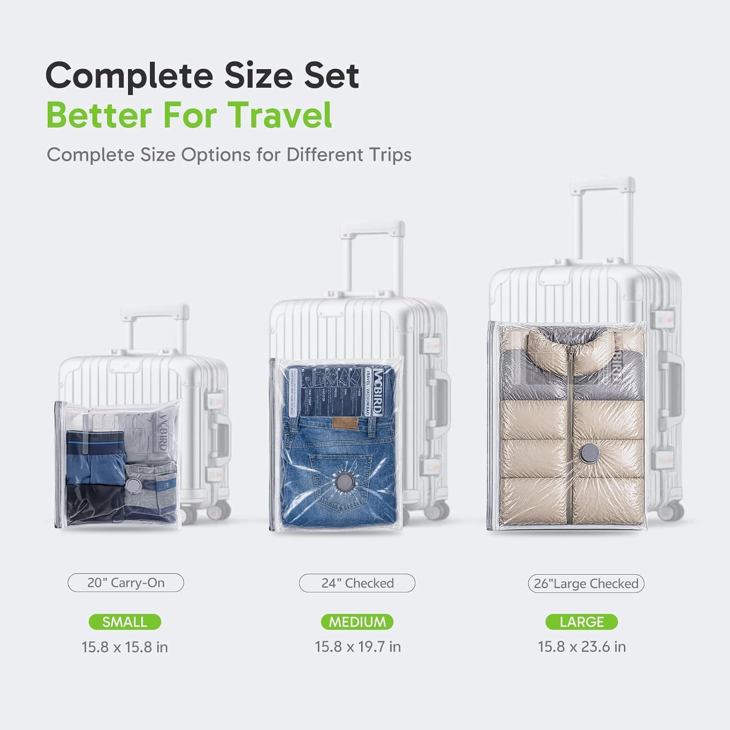 Vacbird Travel Vacuum Bags with USB Electric Pump, 14 Pack Vacuum Bags for Travel, Compression Vacuum Packing Bags for Luggage & Suitcase, Space Saving Travel Bags for Clothes and Clothing,Carry-On | Reusable Packing Bags,Leak-Proof,Saves 80%,Ideal For Carry-On Luggage & Suitcase Clothes Packing, Travel & Home - Image 3