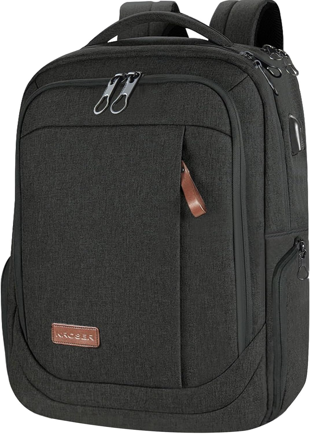 KROSER Laptop Backpack Computer Backpack 17.3 Inch for Men-Charcoal Black | Laptop with USB Charging Port Water-Repellent Travel Large Backpack Casual Daypack Business/College/Women