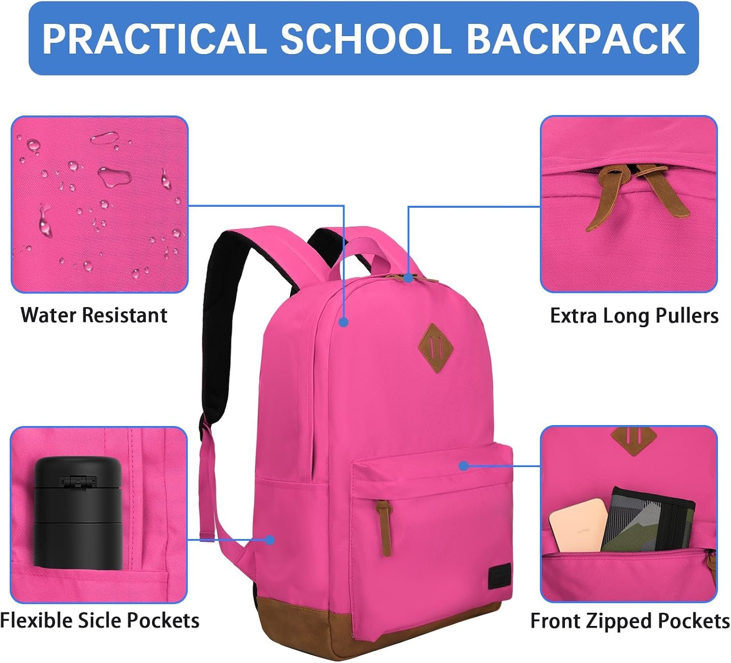 Backpack for Men Women,Travel Laptop Backpack, Water Resistant 17.3 Inch USB Charging Backpack, Large Capacity Work Commute Bag,Rose - Image 4