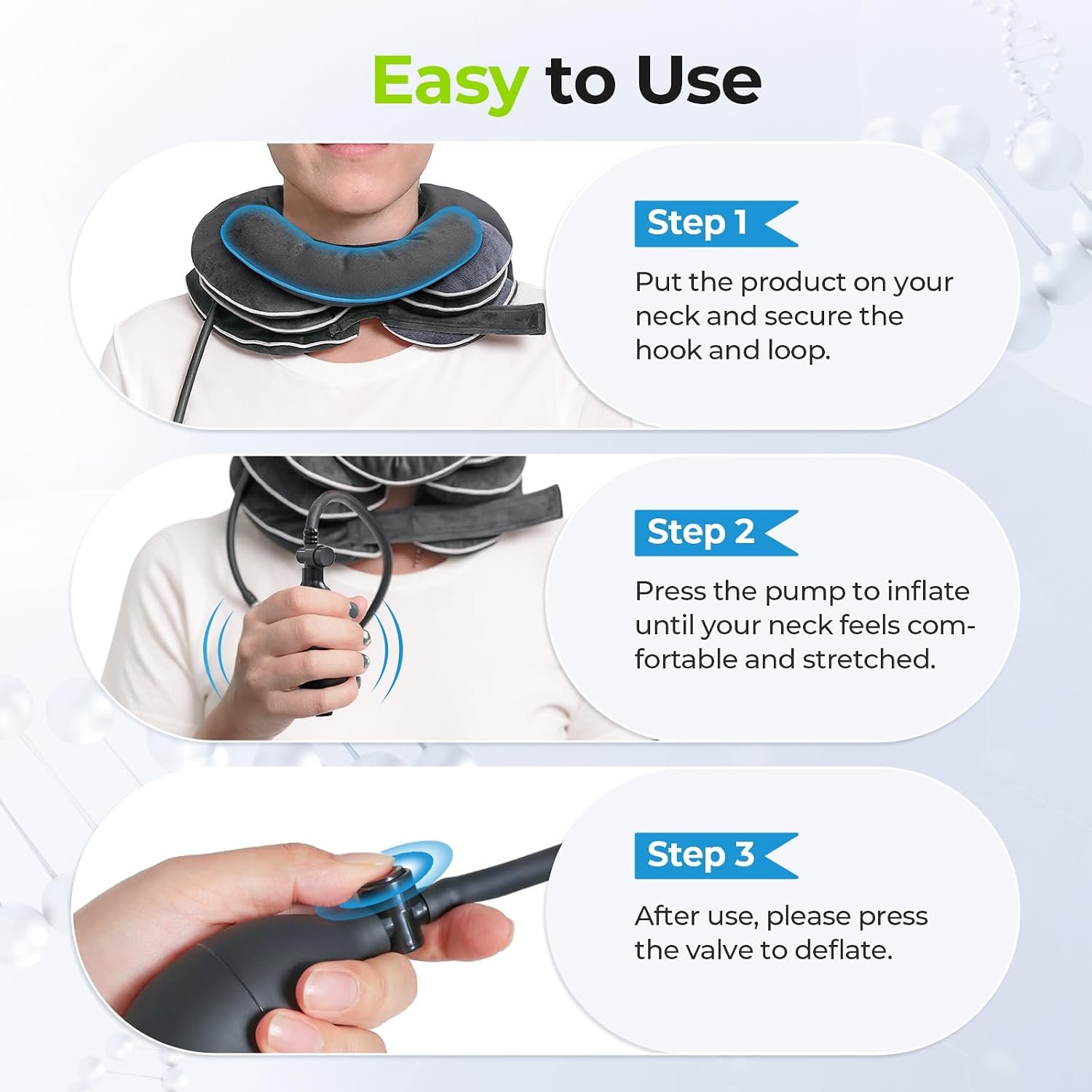 AUVON Inflatable Neck Stretcher with Chin-Up for Effective Neck Pain Relief | Cervical Stretcher with 3-Layer Design in Varying Sizes, Neck Brace Pillow for Neck Support, Decompression Home Use, L Size - Image 7