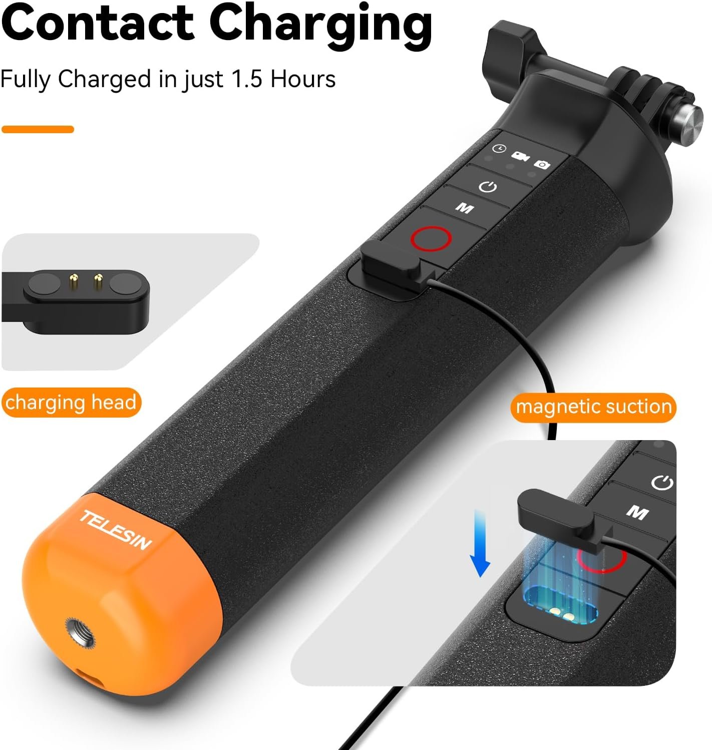 TELESIN Floating Selfie Stick with Bluetooth Remote for GoPro 13-8 | Compatible with GoPro Hero 13/12/11/10/9/8 Black Waterproof Floating Handle Grip with Bluetooth Remote Control - Image 4