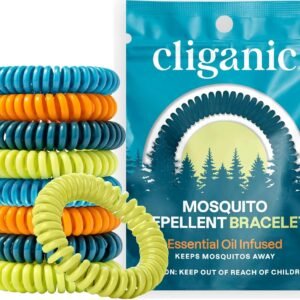 Cliganic 10 Pack Mosquito Repellent Bracelets for Adults & Kids - Natural DEET-Free Bands, Individually Wrapped